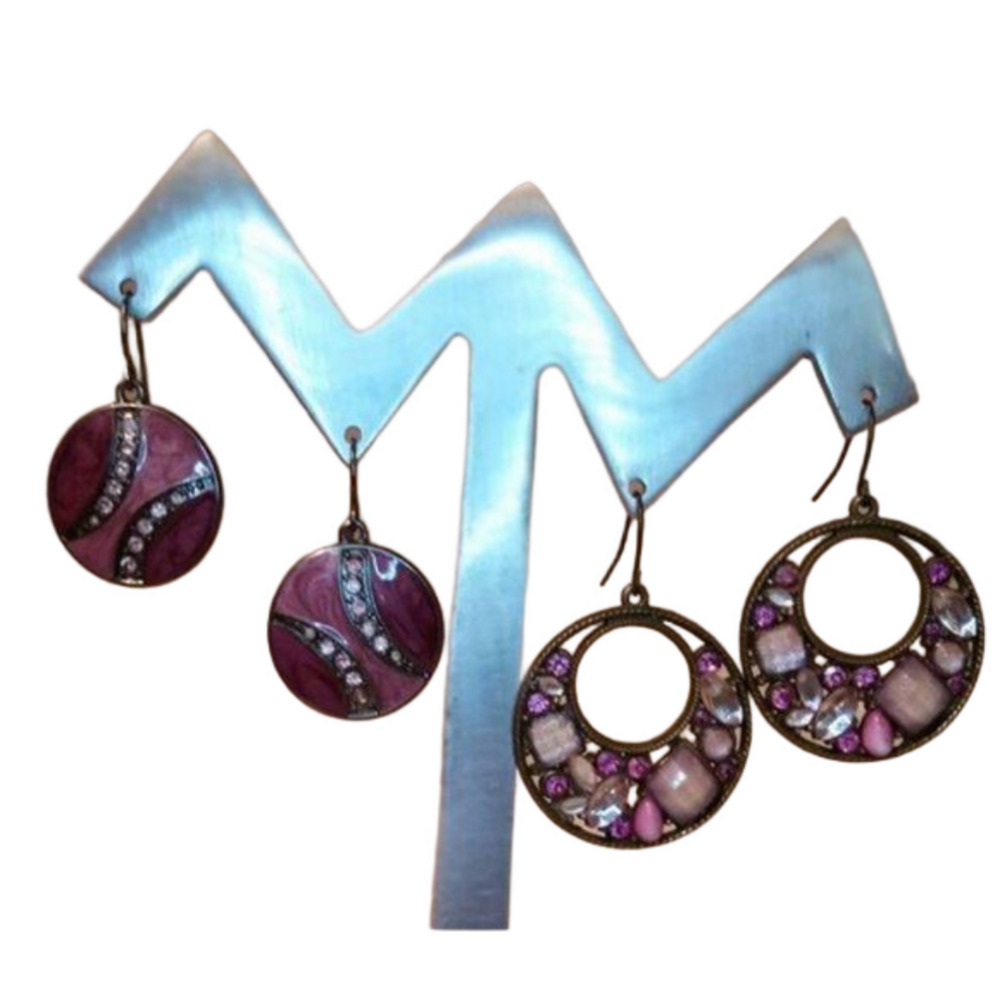Bundle lot 2 round dangle drop costume purple earrings Kenneth Cole and more.
